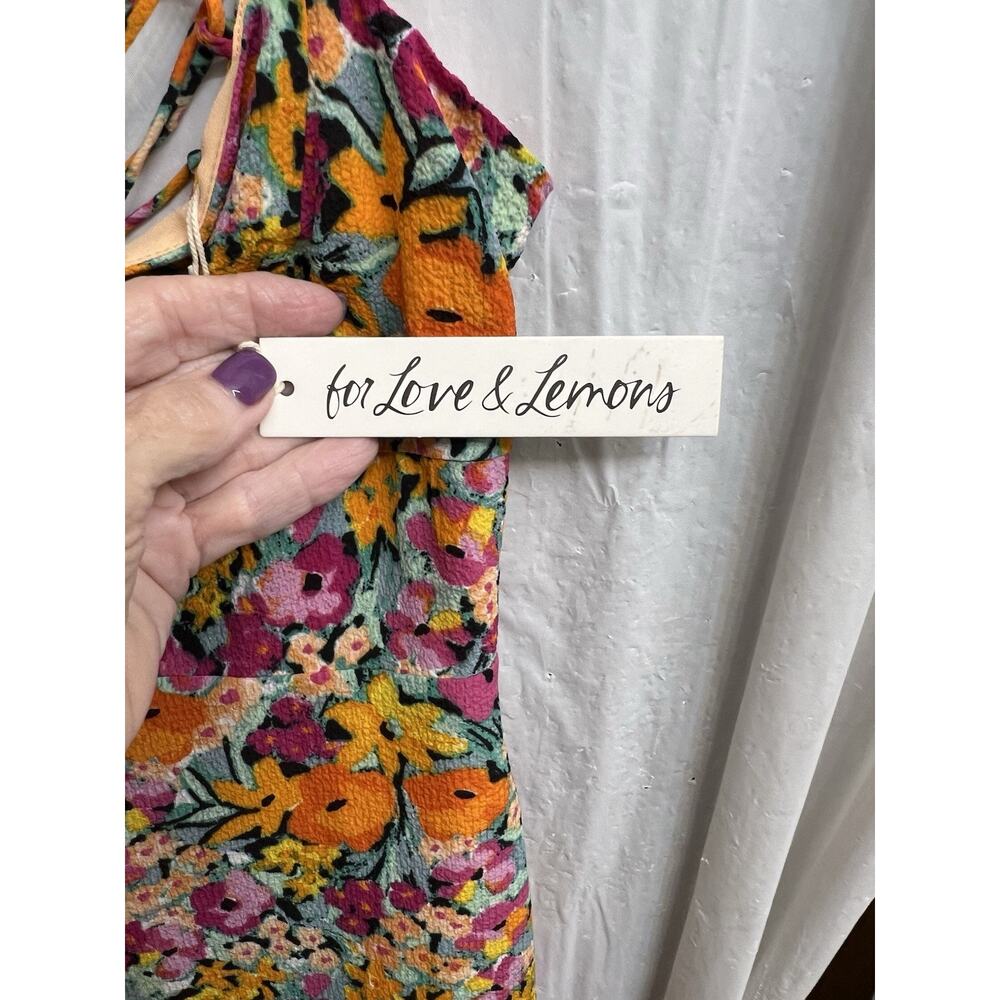 For Love And Lemons Orange Multicolor Floral Deena Mini Slip Dress Sz Xs - Picture 8 of 10